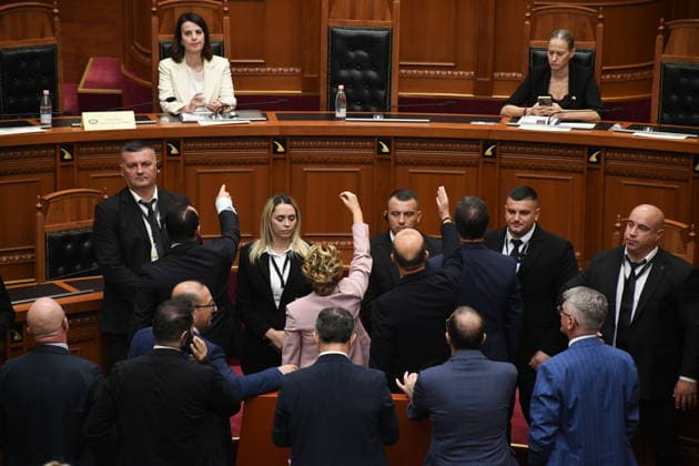 Albanian Parliament approves deployment of 40 military personnel to Gaza as part of International Stabilization Force TIRANA, ALBANIA - SEPTEMBER 24: A view of the Albanian Parliament as it approves the deployment of members of the Albanian Armed Forces to Gaza as part of the International Stabilization Force planned for deployment in the region, in Tirana, Albania on September 24, 2026. The bill concerning the participation of the Albanian Armed Forces in the military operation of the International Stabilization Force in Gaza received 106 votes in favor in the 140-seat parliament. No votes were cast against or abstained. Under the bill, up to 40 Albanian personnel are planned to participate in the operation. Olsi Shehu Anadolu Tirana A  Copyright: x2026xAnadoluxOlsixShehux
