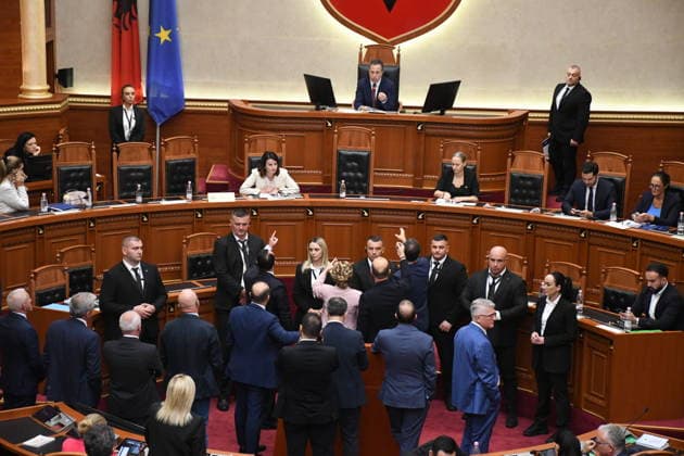 Albanian Parliament approves deployment of 40 military personnel to Gaza as part of International Stabilization Force TIRANA, ALBANIA - SEPTEMBER 24: A view of the Albanian Parliament as it approves the deployment of members of the Albanian Armed Forces to Gaza as part of the International Stabilization Force planned for deployment in the region, in Tirana, Albania on September 24, 2026. The bill concerning the participation of the Albanian Armed Forces in the military operation of the International Stabilization Force in Gaza received 106 votes in favor in the 140-seat parliament. No votes were cast against or abstained. Under the bill, up to 40 Albanian personnel are planned to participate in the operation. Olsi Shehu Anadolu Tirana A  Copyright: x2026xAnadoluxOlsixShehux