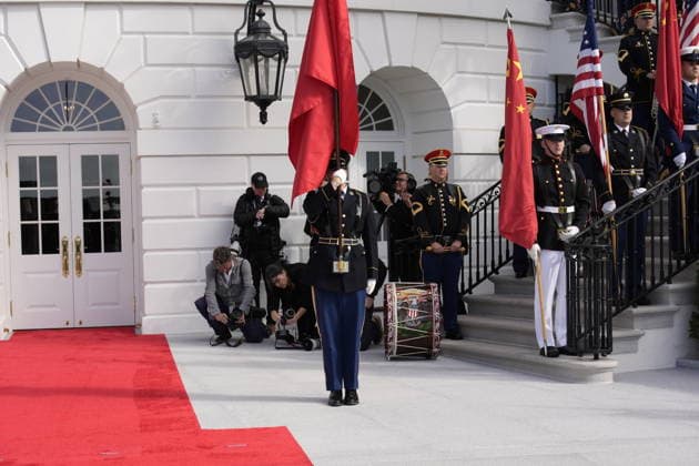 Honor guard waits prior to United States President Donald J Trump and first lady Melania Trump welcoming President Xi Jinping, of The People’s Republic of China, and Madame Peng Liyuan for a State Visit on the South Portico of the White House in Washington, DC on Thursday, September 24, 2026. Copyright: xYurixGripasx xPoolxviaxCNPx MediaPunchx