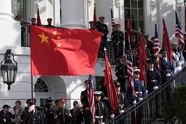 Chinese flag prior to United States President Donald J Trump and first lady Melania Trump welcoming President Xi Jinping, of The People’s Republic of China, and Madame Peng Liyuan for a State Visit on the South Portico of the White House in Washington, DC on Thursday, September 24, 2026. Copyright: xYurixGripasx xPoolxviaxCNPx MediaPunchx