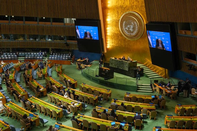 Palestinian President Abbas addresses UN General Assembly by video NEW YORK, UNITED STATES - SEPTEMBER 24: Palestinian President Mahmoud Abbas addresses the 81st session of the United Nations General Assembly by video at the UN headquarters in New York, United States, September 24, 2026. Mehmet Eser Anadolu New York United States. Editorial use only. Please get in touch for any other usage.  Copyright: x2026xAnadoluxMehmetxEserx