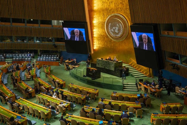 Palestinian President Abbas addresses UN General Assembly by video NEW YORK, UNITED STATES - SEPTEMBER 24: Palestinian President Mahmoud Abbas addresses the 81st session of the United Nations General Assembly by video at the UN headquarters in New York, United States, September 24, 2026. Mehmet Eser Anadolu New York United States. Editorial use only. Please get in touch for any other usage.  Copyright: x2026xAnadoluxMehmetxEserx