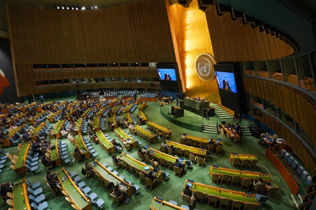 Palestinian President Abbas addresses UN General Assembly by video NEW YORK, UNITED STATES - SEPTEMBER 24: Palestinian President Mahmoud Abbas addresses the 81st session of the United Nations General Assembly by video at the UN headquarters in New York, United States, September 24, 2026. Mehmet Eser Anadolu New York United States. Editorial use only. Please get in touch for any other usage.  Copyright: x2026xAnadoluxMehmetxEserx