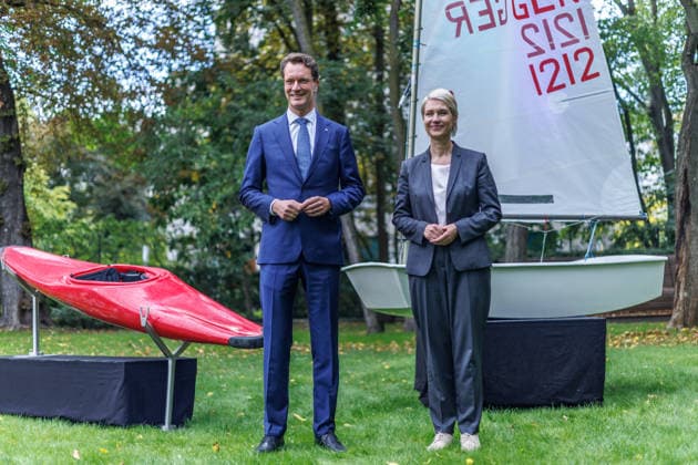 Bid for the Olympic and Paralympic Games in Cologne-Rhine-Ruhr: Minister President Hendrik Wuest and Minister President Manuela Schwesig at an event related to the bid for the Olympic and Paralympic Games in Cologne-Rhine-Ruhr on September 24, 2026, in Berlin, Berlin, Berlin, Germany, Westwind