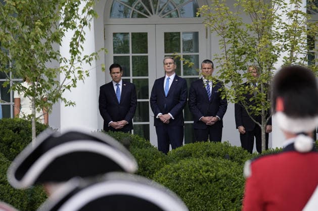 Secretary of State Marco Rubio, Secretary of the Treasury Scott Bessent and Secretary of Defense Pete Hegseth (L to R) attend a welcoming ceremony for Chinese President Xi Jinping at the White House in Washington DC on Thursday, September 24, 2026. Xi is on a three-day state visit to the U.S. and will hold talks with U.S. officials on tariffs, AI, and other issues.  WAX20260924854 AnnabellexGordon