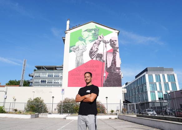 IPA88919471 - Milan, September 24, 2026: Unveiling of the mural dedicated to Sandro Pertini on Via Oglio, with the artist who created the mural, Luca Rancy  Copyright: xDuilioxPiaggesix xDuilioxPiaggesix IPA88919471