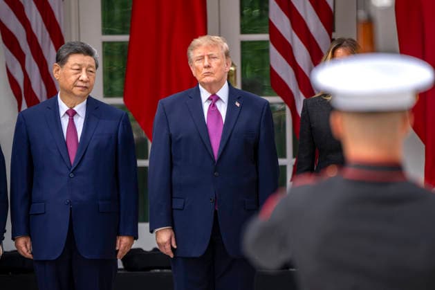 Chinese President Xi Jinping and President Donald Trump watch as the U.S. Army Drill Team passes in review during a state visit welcoming ceremony at the White House in Washington DC on Thursday, September 24, 2026. Xi is on a three-day state visit to the U.S. and will hold talks with U.S. officials on tariffs, AI, and other issues.  WAP20260924712a BONNIExCASH