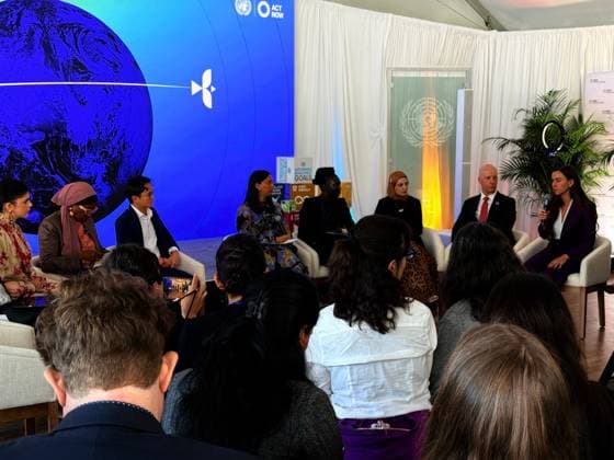 UN Peace Circle brings together youth advocates at UNGA81 NEW YORK, UNITED STATES, SEPTEMBER 21, 2026: Participants attend the United Nations Peace Circle at the SDG Media Zone at UN Headquarters in New York during the 81st session of the UN General Assembly. Held to mark the International Day of Peace, the intergenerational discussion brought together youth advocates, humanitarian representatives and UN officials to discuss investment in peace and the role of young people in peacebuilding. Pictured from left are Noor Al Musallam, Sanjana Sanghi, Diene Keita, Jonathan Lam, Versha Sharma, Mary Maker, Muzoon Almellehan, Maher Nasser and Sofia Polishchuk. New York City United States of America Copyright: x xCatherinexMansox xJNAxPressx