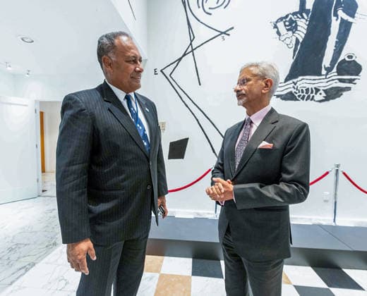 RECORD DATE NOT STATED EAM S. Jaishankar meets Fiji Counterpart Sakiasi Ditoka New York U.S. , Sep 24 (ANI): External Affairs Minister S. Jaishankar meets Fiji Foreign Minister Sakiasi Ditoka on the sidelines of the 81st United Nations General Assembly (UNGA81), in New York on Thursday. (@DrSJaishankar X ANI Photo) New York USA Copyright: xANIx ANI_20260924272