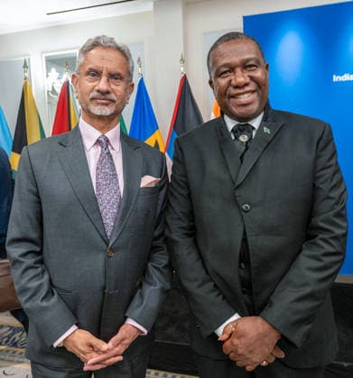 RECORD DATE NOT STATED EAM S. Jaishankar meets Saint Lucia Counterpart Alva Romanus Baptiste New York U.S. , Sep 24 (ANI): External Affairs Minister S. Jaishankar meets Saint Lucia Foreign Minister Alva Romanus Baptiste on the sidelines of the 81st United Nations General Assembly (UNGA81), in New York on Thursday. (@DrSJaishankar X ANI Photo) New York USA Copyright: xANIx ANI_20260924279