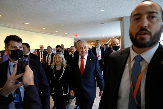 Prime Minister of Israel Benjamin Netanyahu and wife Sara arrive before giving his speech at the UN General Assembly 81st session General Debate at the United Nations Headquarters on Thursday, September 24, 2026 in New York City.  NYP202609244015 PETERxFOLEY
