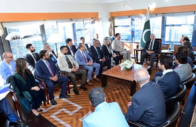 RECORD DATE NOT STATED Prime Minister of Pakistan, Muhammad Shehbaz Sharif in a meeting with a delegation of Pakistani Businessmen and Entrepreneurs on the sidelines of the 81st session of the United Nations General Assembly (UNGA-2026) held in New York on Thursday, September 24, 2026. (PPI Images). EDITORIAL USE ONLY Copyright: xx SA-ZM-240926x ppiphotos488495