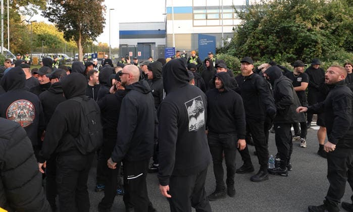 September 24, 2026, Basingstoke, Hampshire, UK: Basingstoke, UK. Members of The Patriot Platform and supporters Protest outside a police station where Daniel Thomas, also know as Danny Tommo, is being held, in Basingstoke, Hampshire. Anti-migrant protester Daniel Thomas has been arrested on suspicion of criminal damage with intent to endanger life after an incident in the English Channel. Basingstoke UK  - ZUMAl94_ 20260924_zaf_l94_033 Copyright: xJacquelinexLawriex