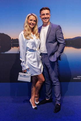 September 24, 2026, Düsseldorf: Dagi Bee with her husband Eugen Kazakov on the Blue Carpet at the launch of the new Guerlain L™Heure Bleue Eau de Parfum at the Lofthouse in Düsseldorf, Reisholzer Werftstraße, North Rhine-Westphalia, Germany