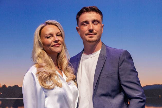 September 24, 2026, Düsseldorf: Dagi Bee with her husband Eugen Kazakov on the Blue Carpet at the launch of the new Guerlain L™Heure Bleue Eau de Parfum at the Lofthouse in Düsseldorf, Reisholzer Werftstraße, North Rhine-Westphalia, Germany