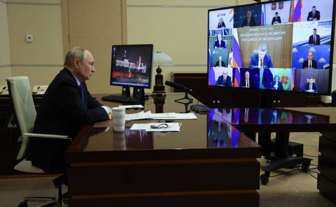 September 24, 2026, Novo-Ogaryovo, Moscow Oblast, Russia: Russian President Vladimir Putin, chairs a video conference meeting of government members from the Novo-Ogaryovo state residence, September 23, 2026 outside Moscow, Russia. Novo-Ogaryovo Russia - ZUMAp138 20260924_zaa_p138_004 Copyright: xVyacheslavxProkofyev RussianxGovx