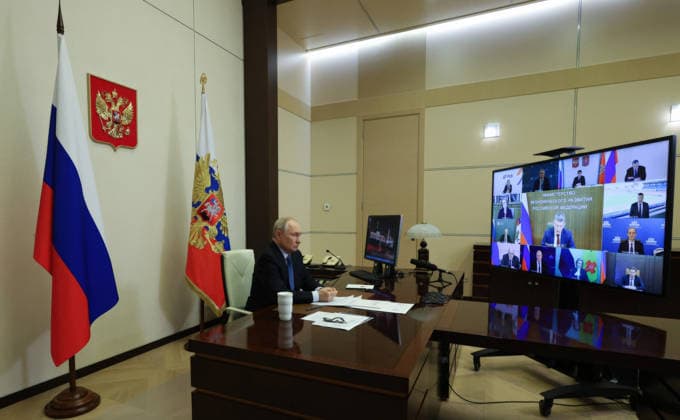 September 24, 2026, Novo-Ogaryovo, Moscow Oblast, Russia: Russian President Vladimir Putin, chairs a video conference meeting of government members from the Novo-Ogaryovo state residence, September 23, 2026 outside Moscow, Russia. Novo-Ogaryovo Russia - ZUMAp138 20260924_zaa_p138_006 Copyright: xVyacheslavxProkofyev RussianxGovx