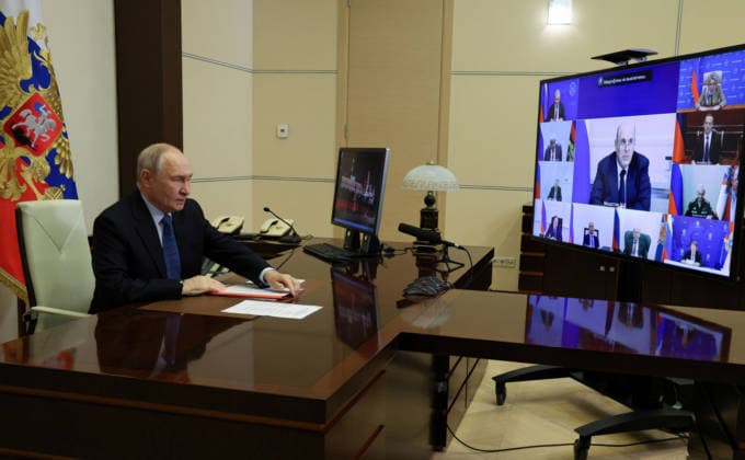 September 24, 2026, Novo-Ogaryovo, Moscow Oblast, Russia: Russian President Vladimir Putin, chairs a video conference meeting of the security council from the Novo-Ogaryovo state residence, September 24, 2026 outside Moscow, Russia. Novo-Ogaryovo Russia - ZUMAp138 20260924_zaa_p138_007 Copyright: xVyacheslavxProkofyev RussianxGovx