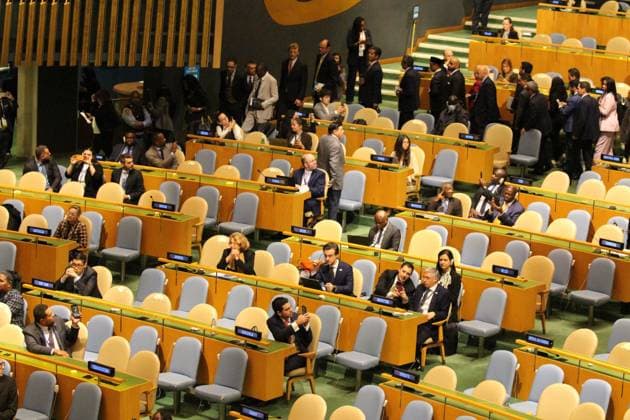 September 24, 2026, New York City, United States of America: NEW YORK, UNITED STATES, SEPTEMBER 24, 2026: Delegates leave the United Nations General Assembly hall as Israeli Prime Minister Benjamin Netanyahu takes the podium to address the 81st session of the UN General Assembly at UN Headquarters in New York. Dozens of delegates walked out as Netanyahu began his speech, while others in the chamber booed and supporters applauded, prompting repeated calls for order from the presiding officer. Netanyahu criticized those who left the hall before continuing his address. New York City United States of America  - ZUMAq101 20260924_zna_q101_175 Copyright: xCatherinexMansox