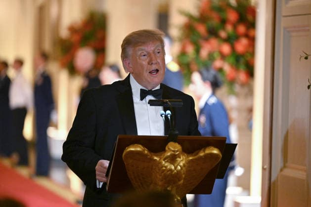 United States President Donald J Trump makes remarks as he and President Xi Jinping, of The People s Republic of China, exchange toasts period to the State Dinner in the East Room of the White House in Washington, DC, USA, on Thursday, September 24, 2026. .Credit: Annabelle Gordon Pool via CNP  NZ29443 AnnabellexGordonx-xPoolxviaxCNP