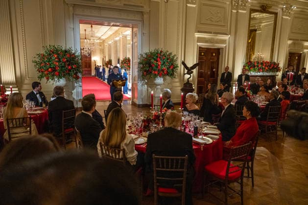 Chinese President Xi Jinping delivers remarks during an official state dinner hosted by President Donald Trump at the White House in Washington DC on Thursday, September 24, 2026. Xi is on a three-day state visit to the U.S. and will hold talks with U.S. officials on tariffs, AI, and other issues.  WAX20260924999 AnnabellexGordon
