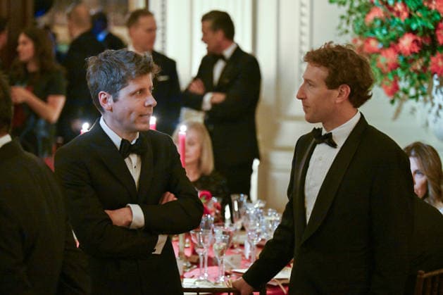 OpenAI CEO Sam Altman (L) talks with Meta CEO Mark Zuckerberg during an official state dinner honoring Chinese President Xi Jinping at the White House in Washington DC on Thursday, September 24, 2026.  WAX20260924502 AnnabellexGordon