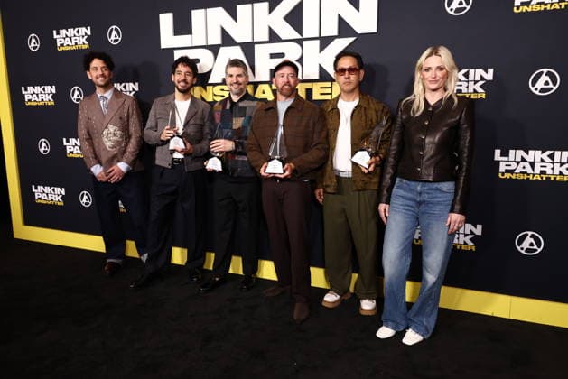 World Premiere Of Trafalgar Releasing s Linkin Park: Unshatter Colin Brittain, Mike Shinoda, Bradford Phillip Delson, Dave Farrell, Joseph Hahn and Emily Armstrong at the World Premiere Of Trafalgar Releasing s Linkin Park: Unshatter held at the AMC The Grove 14 on September 24, 2026 in Beverly Grove, Los Angeles, California, United States. Los Angeles California United States Copyright: xXavierxCollin ImagexPressxAgencyx