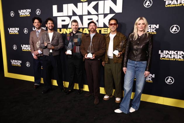 World Premiere Of Trafalgar Releasing s Linkin Park: Unshatter Colin Brittain, Mike Shinoda, Bradford Phillip Delson, Dave Farrell, Joseph Hahn and Emily Armstrong at the World Premiere Of Trafalgar Releasing s Linkin Park: Unshatter held at the AMC The Grove 14 on September 24, 2026 in Beverly Grove, Los Angeles, California, United States. Los Angeles California United States Copyright: xXavierxCollin ImagexPressxAgencyx