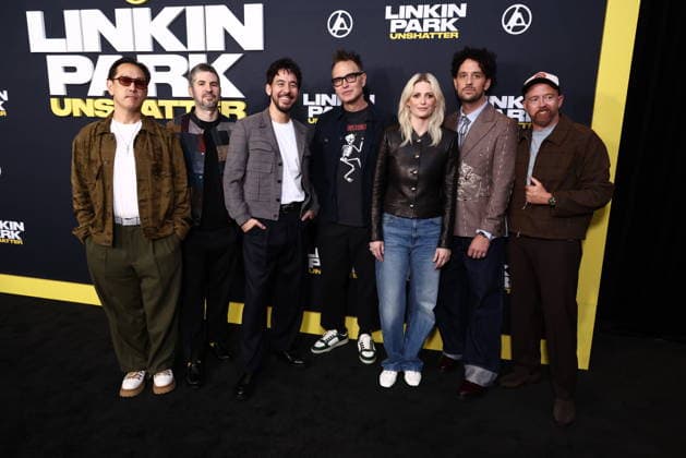 World Premiere Of Trafalgar Releasing s Linkin Park: Unshatter Joseph Hahn, Bradford Phillip Delson, Mike Shinoda, Mark Hoppus, Emily Armstrong, Colin Brittain and Dave Farrell at the World Premiere Of Trafalgar Releasing s Linkin Park: Unshatter held at the AMC The Grove 14 on September 24, 2026 in Beverly Grove, Los Angeles, California, United States. Los Angeles California United States Copyright: xXavierxCollin ImagexPressxAgencyx