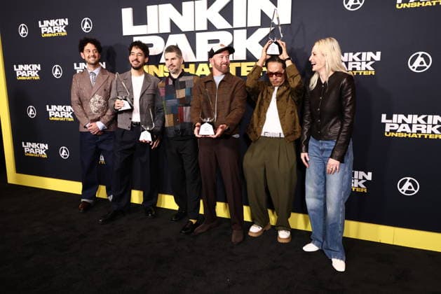 World Premiere Of Trafalgar Releasing s Linkin Park: Unshatter Colin Brittain, Mike Shinoda, Bradford Phillip Delson, Dave Farrell, Joseph Hahn and Emily Armstrong at the World Premiere Of Trafalgar Releasing s Linkin Park: Unshatter held at the AMC The Grove 14 on September 24, 2026 in Beverly Grove, Los Angeles, California, United States. Los Angeles California United States Copyright: xXavierxCollin ImagexPressxAgencyx