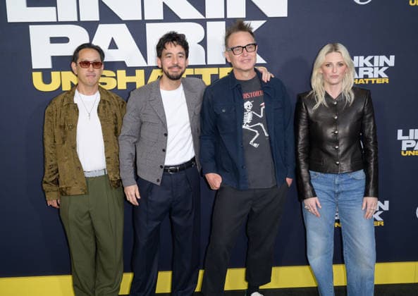 Linkin Park Unshatter Premiere - Los Angeles, USA LOS ANGELES, USA. September 24, 2026: Joe Hahn, Mark Shinoda, Mark Hoppus & Emily Armstrong at the premiere for Linkin Park: Unshatter at The Grove. Los Angeles CA USA  Copyright: xPaulxSmith Featureflashx