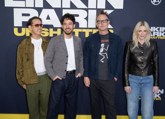 Linkin Park Unshatter Premiere - Los Angeles, USA LOS ANGELES, USA. September 24, 2026: Joe Hahn, Mark Shinoda, Mark Hoppus & Emily Armstrong at the premiere for Linkin Park: Unshatter at The Grove. Los Angeles CA USA  Copyright: xPaulxSmith Featureflashx