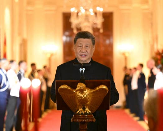 (260924) -- WASHINGTON, Sept. 24, 2026 -- Chinese President Xi Jinping addresses a welcome banquet at the White House in Washington, D.C., the United States, Sept. 24, 2026. Xi on Thursday attended a welcome banquet held by U.S. President Donald Trump at the White House. ) U.S.-CHINA-XI JINPING-STATE VISIT-TRUMP-WELCOME BANQUET XiexHuanchi 