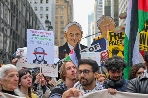 Jewish and Muslim demonstrators march in New York over Gaza war NEW YORK, UNITED STATES - SEPTEMBER 24: A large group of Jewish and Muslim demonstrators carrying banners and Palestinian flags march from Bryant Park toward the United Nations headquarters to protest the policies of Israeli Prime Minister Benjamin Netanyahu and US President Donald Trump regarding the war in Gaza in New York, United States, on September 24, 2026. Waleed Zein Anadolu New York United States. Editorial use only. Please get in touch for any other usage.  Copyright: x2026xAnadoluxWaleedxZeinx