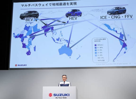 September 25, 2026, Tokyo, Japan - Japanese automaker Suzuki Motor president Toshihiro Suzuki speaks about the company s technology strategy for 10 years in Tokyo on Friday, September 25, 2026. Japan s small vehicle maker Suzuki announced to accelerate its multi-pathway approach for minimization of energy consumption. (photo by Yoshio Tsunoda AFLO)  aflo_350741685