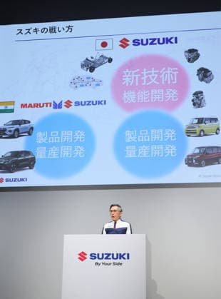 September 25, 2026, Tokyo, Japan - Japanese automaker Suzuki Motor president Toshihiro Suzuki speaks about the company s technology strategy for 10 years in Tokyo on Friday, September 25, 2026. Japan s small vehicle maker Suzuki announced to accelerate its multi-pathway approach for minimization of energy consumption. (photo by Yoshio Tsunoda AFLO)  aflo_350741688