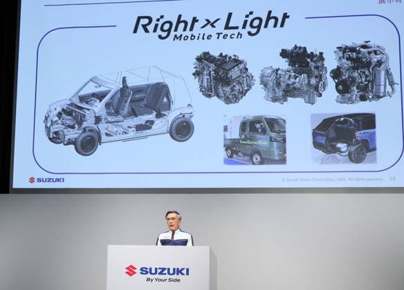 September 25, 2026, Tokyo, Japan - Japanese automaker Suzuki Motor president Toshihiro Suzuki speaks about the company s technology strategy for 10 years in Tokyo on Friday, September 25, 2026. Japan s small vehicle maker Suzuki announced to accelerate its multi-pathway approach for minimization of energy consumption. (photo by Yoshio Tsunoda AFLO)  aflo_350741706
