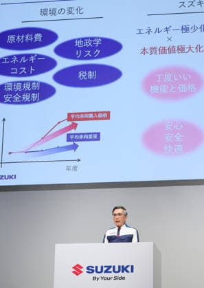 September 25, 2026, Tokyo, Japan - Japanese automaker Suzuki Motor president Toshihiro Suzuki speaks about the company s technology strategy for 10 years in Tokyo on Friday, September 25, 2026. Japan s small vehicle maker Suzuki announced to accelerate its multi-pathway approach for minimization of energy consumption. (photo by Yoshio Tsunoda AFLO)  aflo_350741707