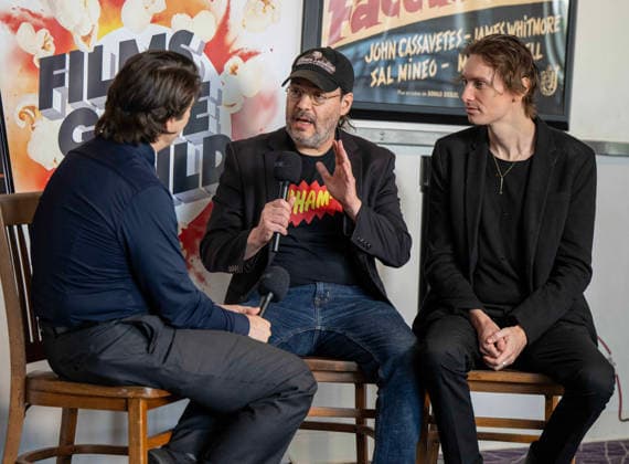 September 24, 2026, Dallas, Texas, U.S.A: From L-R PR JOHN WILDMAN of Wildworks PR in Dallas interviewing Director ADAM RIFKIN and JASON PAXTON (Son of the Late BILL PAXTON) in his starring roll as an Illiterate outlaw named JEDIDIAH DOOLEY Dallas U.S.A  - ZUMAm147 20260924_zap_m147_008 Copyright: xHossxMcBainx
