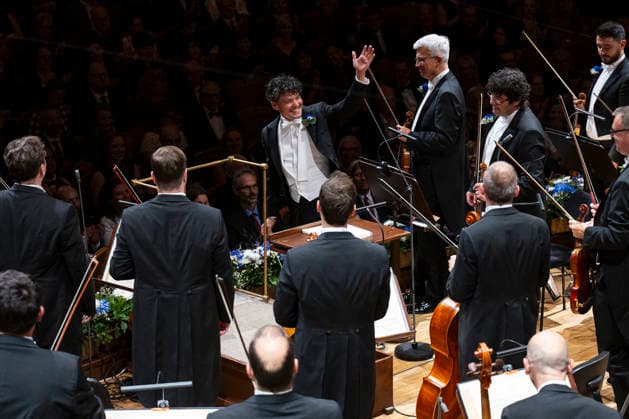 Opening concert of the 100th season of the Prague Radio Symphony Orchestra (SOCR) under the baton of its new chief conductor, Eliase Grandy, middle, took place in Prague, Czech Republic, on September 24, 2026. (CTKxPhoto MichalxKamaryt) CTKPhotoP2026092410475  CTKPhotoP2026092410475