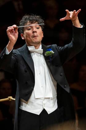 Opening concert of the 100th season of the Prague Radio Symphony Orchestra (SOCR) under the baton of its new chief conductor, Eliase Grandy, pictured, took place in Prague, Czech Republic, on September 24, 2026. (CTKxPhoto MichalxKamaryt) CTKPhotoP2026092410479  CTKPhotoP2026092410479