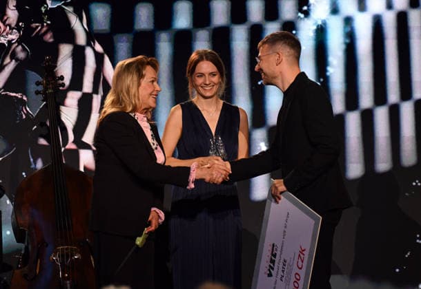 Awards Ceremony for the 63rd Annual Golden Prague International Television Festival was held in Prague, Czech Republic, on September 24, 2026. Dagmar Havlova, left, presented the VIZE 97 Award from the Dagmar and Vaclav Havel Foundation to director Lukas Trpisovsky, right, for the documentary Platee . (CTKxPhoto KaterinaxSulova) CTKPhotoP2026092410687  CTKPhotoP2026092410687