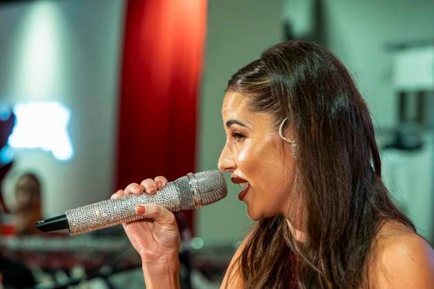 ABB TKMAXX: Sarah Engels performs as a guest on the red carpet at the grand reopening of the TK Maxx store on Alexanderplatz on September 24, 2026, in Berlin, Germany