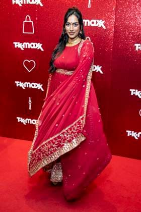 ABB TKMAXX Sayana Ranjan appears on the red carpet at the grand reopening of the TK Maxx store on Alexanderplatz on September 24, 2026, in Berlin, Germany