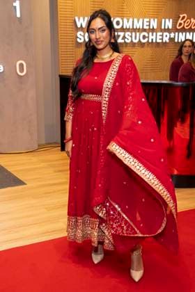 ABB TKMAXX Sayana Ranjan appears on the red carpet at the grand reopening of the TK Maxx store on Alexanderplatz on September 24, 2026, in Berlin, Germany