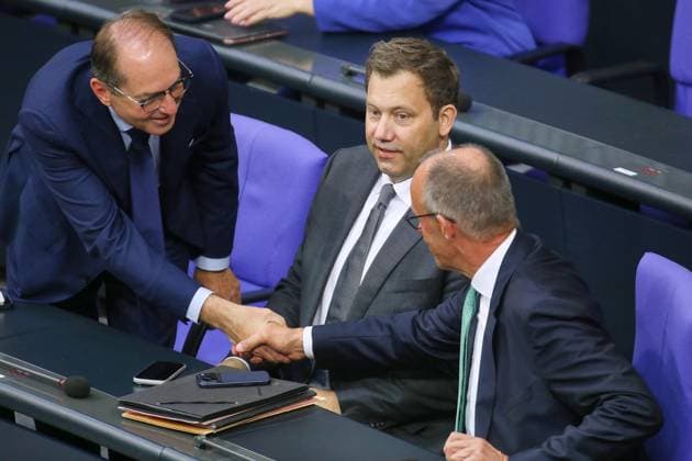 Berlin, Germany, September 25, 2026 German Bundestag 97th Session of the Bundestag Budget Week Federal Minister of the Interior Alexander Dobrindt (CSU), Federal Minister of Finance Lars Klingbeil (SPD), and Federal Chancellor Friedrich Merz (CDU) Copyright: xdtsxNachrichtenagenturx dts_136424