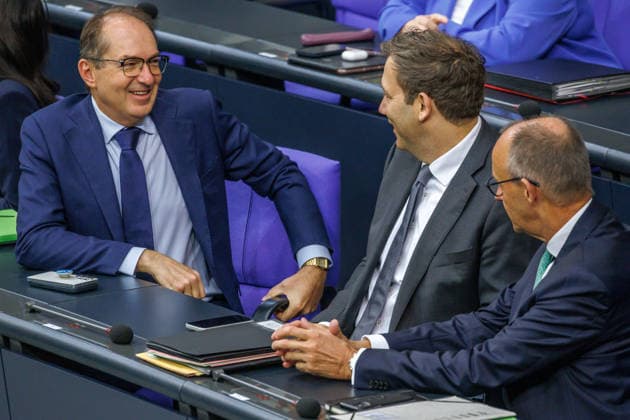 Bundestag: Alexander Dobrindt (CSU), Federal Minister of the Interior; Lars Klingbeil (SPD), Federal Minister of Finance; and Federal Chancellor Friedrich Merz (CDU) in the German Bundestag on September 25, 2026, in Berlin, Berlin, Berlin, Germany, Bundestag