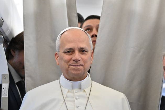 Italy-Press Conference-2026 09 25 Italy,In Flight ,Vatican 2026 09 25 Pope Leo XIV during the press conference aboard the papal Flight to France for his apostolic journey. Photographer Alessia Giuliani Catholipressphoto EDITORIAL USE ONLY - NO BOOKS Copyright: xx