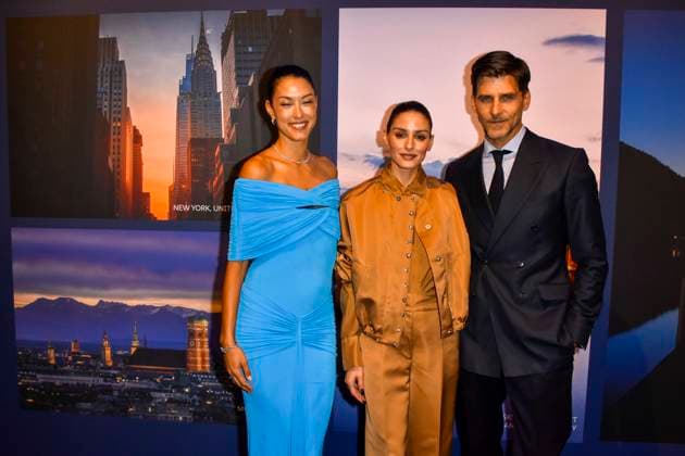 ABB GUERLAIN Rebecca Mir, Olivia Palermo, Johannes Huebl—models in attendance at the celebration marking the launch of the Maison Guerlain brand at the Lofthouse on September 24, 2026, in Düsseldorf. Guerlain is a French cosmetics company based in North Rhine-Westphalia, Germany.
