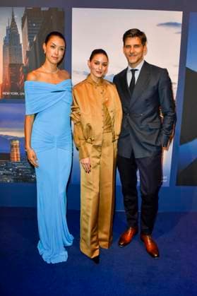 ABB GUERLAIN Rebecca Mir, Olivia Palermo, Johannes Huebl—models in attendance at the celebration marking the launch of the Maison Guerlain brand at the Lofthouse on September 24, 2026, in Düsseldorf. Guerlain is a French cosmetics company based in North Rhine-Westphalia, Germany.